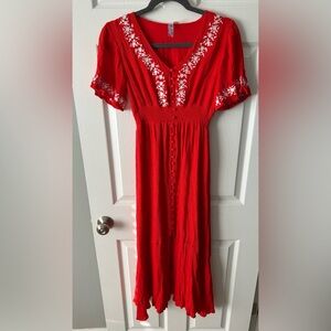 Red Embroidered Maxi Dress